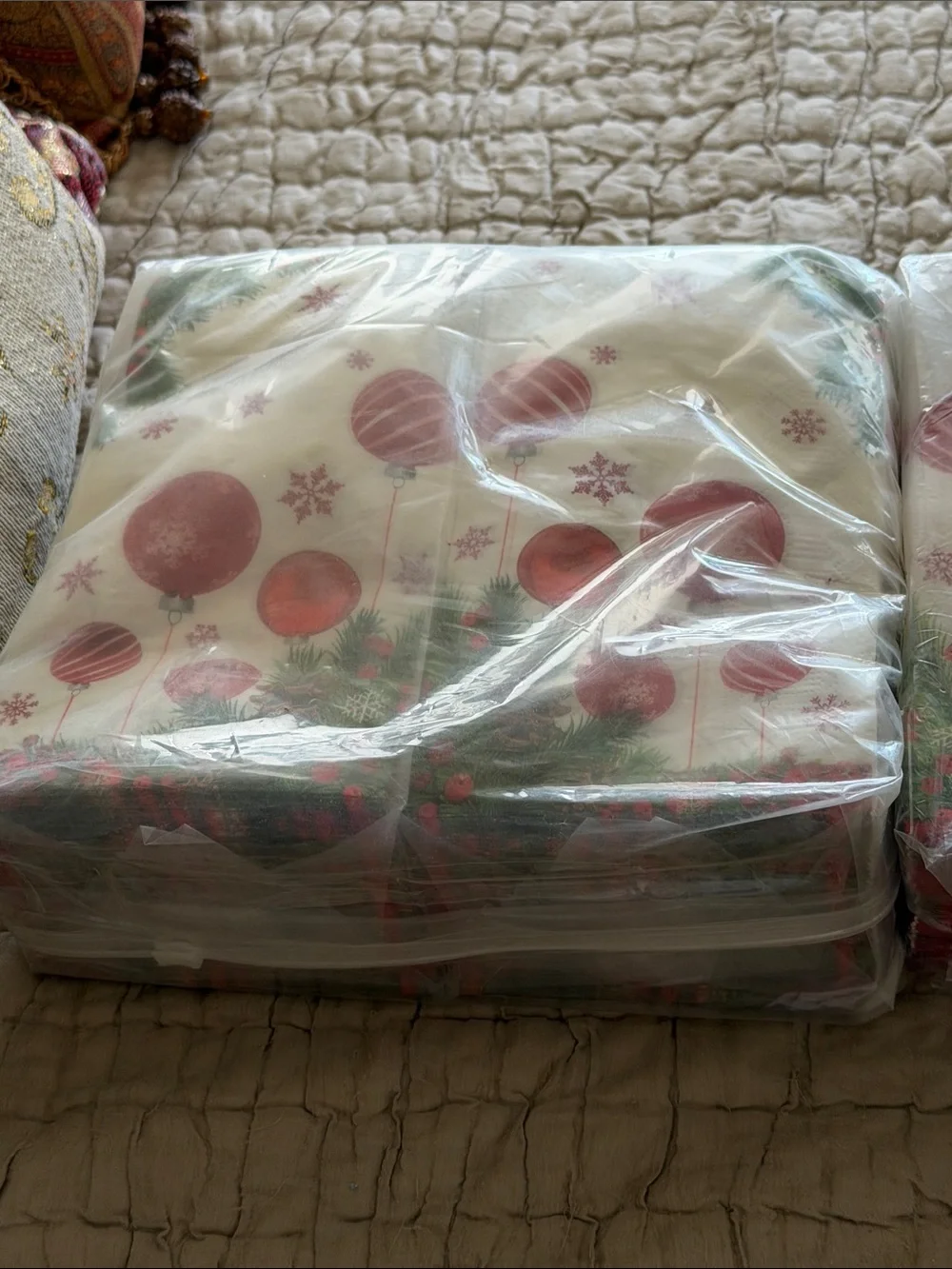 Holiday Paper Napkins with Red Ornaments four huge packages